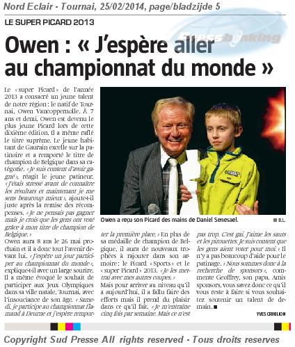Daniel Senesael a remis le super Picard de l’année à Owen Vancoppernole