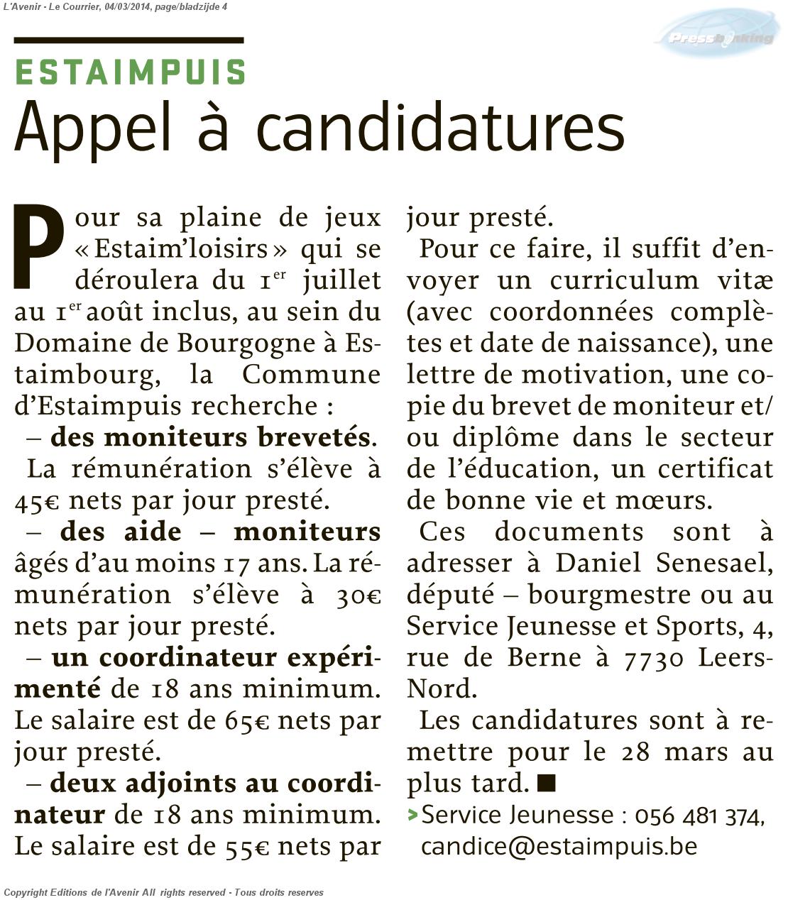 Appel à candidatures