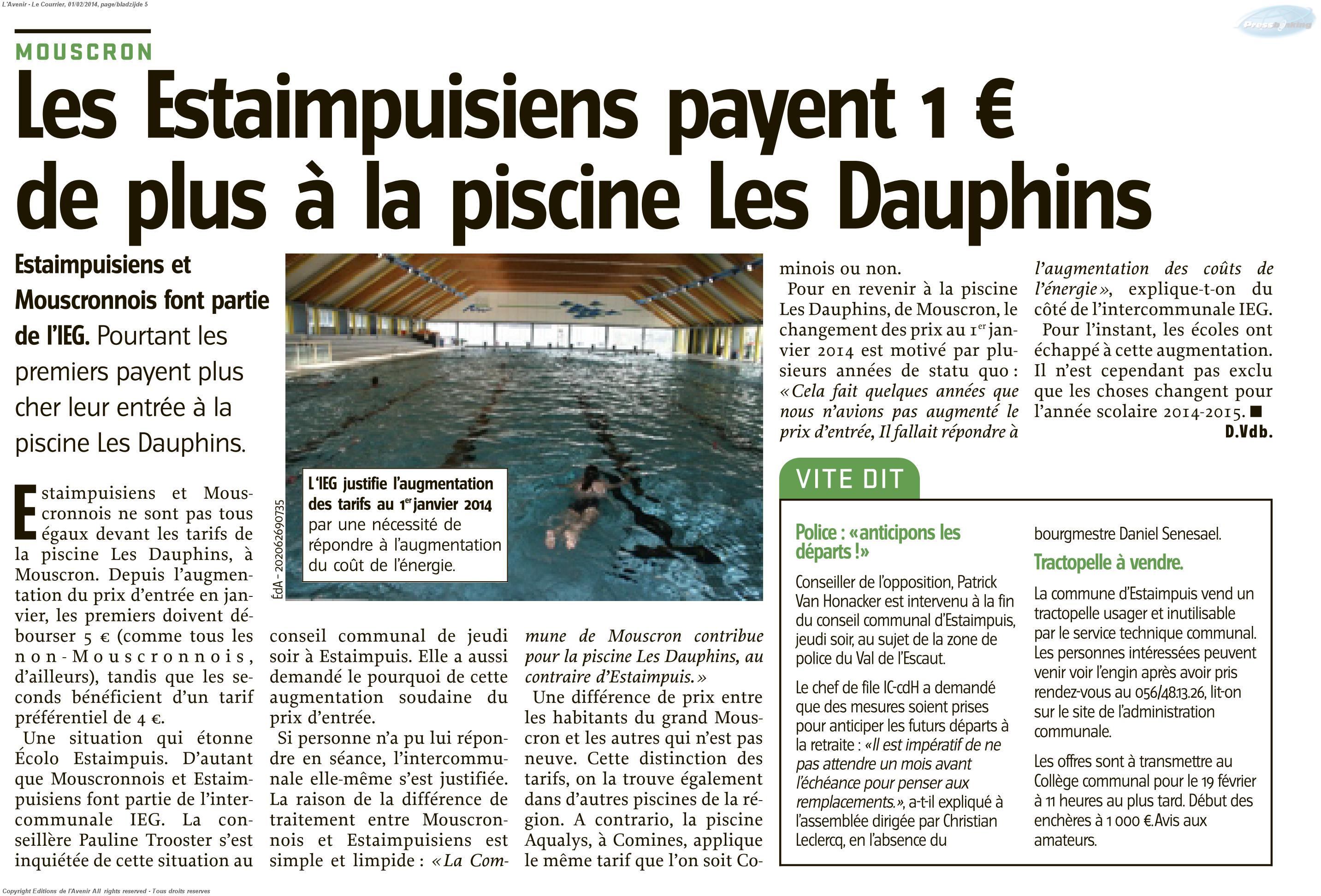 Les Estaimpuisiens payent 1 € de plus à la piscine Les Dauphins