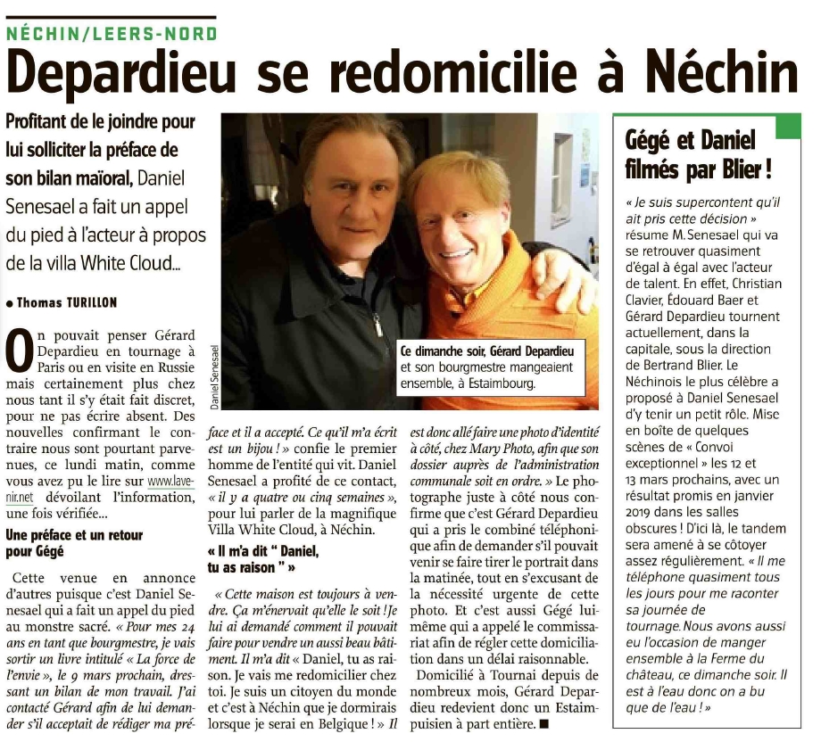 Depardieu se redomicilie à Néchin